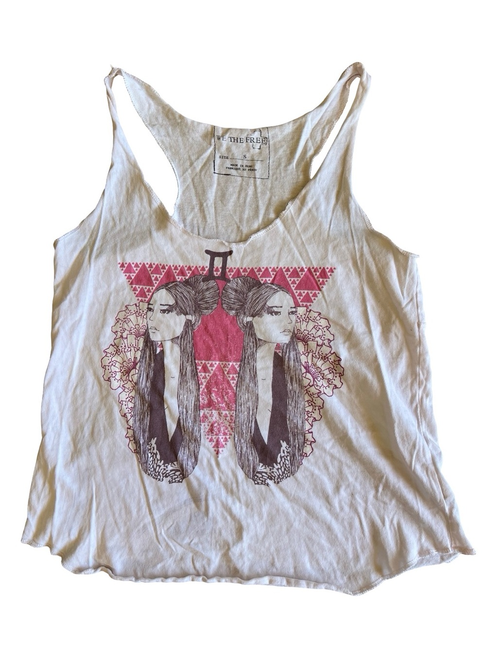 FREE PEOPLE We The Free Racerback Graphic Tank Top Gemini Twins Zodiac Sz S Peru